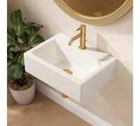 Eridanus Wall-Mounted Bathroom Sink, Rectangular Vitreous China Basin in White Gloss, Compact Ceramic Washbasin for Cloakroom Vanity, 430 x 310 x 130mm