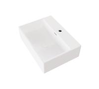 Eridanus White Gloss Ceramic Basin, Rectangular Wall-Hung Sink for Countertop Installation, Vitreous China Square Washbasin for Cloakroom Vanities, Vessel Sink 520 x 380 x 150mm