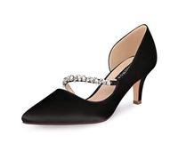 ERIJUNOR D'Orsay Women's Pointed Toe Pumps Mid Heel Wedding Party Shoes, Black/White, 8 UK