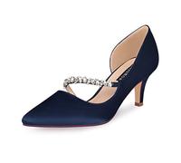 ERIJUNOR D'Orsay Women's Pointed Toe Pumps Mid Heel Wedding Party Shoes, navy, 9 UK