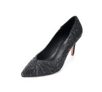 ERIJUNOR E2406 Women Pumps Comfortable Mid Heel Sparkly Rhinestone mesh Evening Prom Wedding Shoes, Black, 4.5 UK