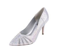 ERIJUNOR E2406 Women Pumps Comfortable Mid Heel Sparkly Rhinestone mesh Evening Prom Wedding Shoes, Silver, 3 UK