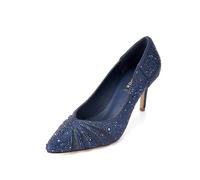 ERIJUNOR E2406 Women's Comfort Mesh Rhinestone Shiny Evening Prom Wedding Mid Heel Shoes, Navy, 8 UK