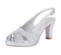 ERIJUNOR Slingback Mid Heel Platform Sandals Sparkly Rhinestone Block Heels Comfort Low Heel Sandals, Silver, 7.5 UK