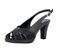 ERIJUNOR Slingback Mid Heel Platform Sandals Sparkly Rhinestone Block Heels Comfort Low Heel Sandals, Black, 5.5 UK