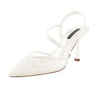 ERIJUNOR Slingback Wedding Party Shoes for Women Bridal Lace Mesh Kitten Heels Pointed Toe Pearl Beading Pumps Dress Shoes, Ivory, 6 UK