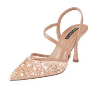 ERIJUNOR Slingback Wedding Party Shoes for Women Bridal Lace Mesh Kitten Heels Pointed Toe Pearl Beading Pumps Dress Shoes, Nude, 7.5 UK
