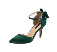 ERIJUNOR Wedding Wide Width Satin Ankle Strap Bow Mid Heel Comfortable Shoes, green, 9.5 UK