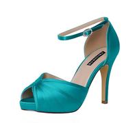 ERIJUNOR Women's High Heel Sandals Lace Satin Ankle Strap Evening Party Prom Wedding Shoes