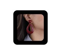 Erimberate Bohemian Acrylic Teardrop Earrings Red Enamel Hollow Teardrop Earring Round Acrylic Geometric Stud Earring Exaggerated Waterdrop Dangle Earrings Jewelry for Women