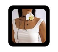 Erimberate Bohemian Butterfly Orchid Choker Necklace White Crystal Butterfly Orchid Flower Necklace Onyx Tassel Orchid Flower Necklace Long Black Leather Cord Chain Necklace Jewelry for Women