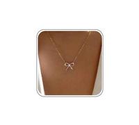 Erimberate Bohemian Crystal Bow Choker Necklace Small Bow Tie Pendant Necklace Gold Cz Paved Bow Collar Necklace Rhinestone Bow Chain Necklace Jewelry for Women, Zinc, No Gemstone