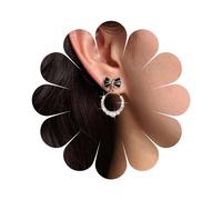 Erimberate Bohemian Enamel Bow Crystal Dangle Earrings Black Enamel Bow Stud Earrings Small Cz Bow Tie Drop Earrings Rhinestone Circle Earrings Jewelry for Women Gifts, Zinc, No Gemstone