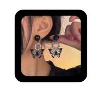 Erimberate Bohemian Enamel Crystal Butterfly Dangle Earrings Black Hollow Butterfly Drop Earrings Black Acrylic Butterfly Earrings Small Onyx Butterfly Earrings Jewelry for Women