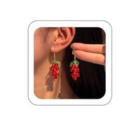Erimberate Bohemian Enamel Grape Dangle Earrings Red Acrylic Grape Drop Earrings Red Fruit Grape Earrings Small Fruit Grape Hook Earrings Jewelry for Women