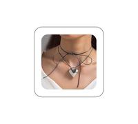 Erimberate Bohemian Heart Choker Necklace Black Wax Rope Pendant Necklace Large Heart Lace up Necklace Gold Metal Heart Collar Necklace Jewelry for Women, Zinc, No Gemstone