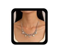 Erimberate Bohemian Heart Choker Necklace Silver Puffy Heart Pendant Necklaces Round Ball Curb Chain Necklaces Minimalist Cuban Curb Link Chain Necklace Jewelry for Women
