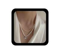 Erimberate Bohemian Layered Crystal Pendant Necklace Vintage Pearl Choker Necklace Teardrop Rhinestone Necklace Chain Water Wave Chain Necklace Gold Twist Chain Necklace Jewelry for Women and Girls