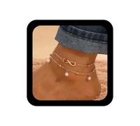 Erimberate Bohemian Layered Pearl Ankle Bracelet Gold Figure Eight Infinity Anklets Pearl Station Box Chain Anklet Friendship Infinity Foot Chain Anklet Summer Beach Foot Chain Jewelry for Women