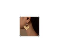 Erimberate Bohemian Textured Raised Square Earrings Gold Hollow Square Drop Earrings Hammered Square Dangle Earrings Geometric Embossed Design Earrings Jewelry for Women