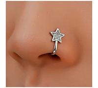 Erimberate Punk Crystal Nose Ring Silver Cz Star Non Piercing Nose Ring Paved Cz Star Nose Ring Hoop Rhinestone North Star Nose Ring Jewelry for Women and Girls Gifts