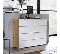 Erimo Chest - 3+2 Drawer - Artisan Oak & Crystal White Glass