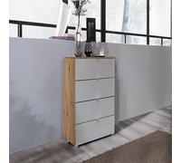 Erimo Narrow Chest - 4 Drawer - Artisan Oak & Silk Grey Glass