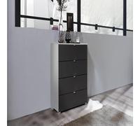 Erimo Narrow Chest - 4 Drawer - Silk Grey & Basalt Glass