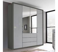 Erimo Wardrobe - 204cm - 4 Door - 3 Drawer - Combi - Graphite & Silk Grey Glass