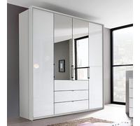 Erimo Wardrobe - 204cm - 4 Door - 3 Drawer - Combi - Silk Grey & Crystal White Glass