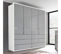 Erimo Wardrobe - 204cm - 4 Door - 6 Drawer - Alpine White & Silk Grey Glass