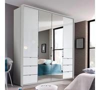Erimo Wardrobe - 204cm - 4 Door - 6 Drawer - Combi - Silk Grey & Crystal White Glass