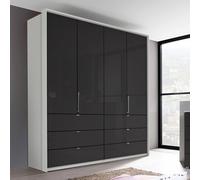 Erimo Wardrobe - 204cm - 4 Door - 6 Drawer - Silk Grey & Basalt Glass