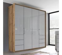 Erimo Wardrobe - 204cm - 4 Door - with 6 Drawer - Artisan Oak & Silk Grey Glass