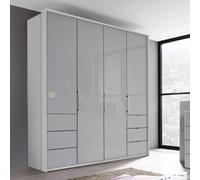 Erimo Wardrobe - 204cm - 4 Door - with 6 Drawer - Silk Grey & Silk Grey Glass