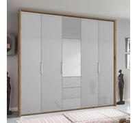 Erimo Wardrobe - 254cm - 5 Door - 3 Drawer - Combi - Artisan Oak & Silk Grey Glass