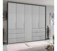 Erimo Wardrobe - 254cm - 5 Door - 6 Drawer - Graphite & Silk Grey Glass