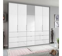 Erimo Wardrobe - 254cm - 5 Door - 9 Drawer - Combi - Silk Grey & Crystal White Glass