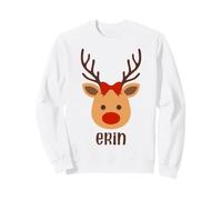 Erin Cute Reindeer Bow Christmas Personalized Name Girls Sweatshirt