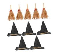 ERINGOGO 10 Pcs Broomstick Halloween Decor Witch Hat and Broom Hanging Wizard Hats Witch Decor Which Accessories for Mini Broomsticks