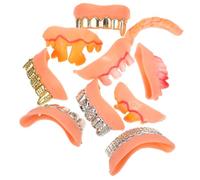 ERINGOGO 10 pcs Halloween Cosplay Fake Teeth Reusable Ugly Teeth Props for Masquerade and Costume Parties Random Flesh Tone and Metallic Colors Funny Decorative Dentures for Spooky