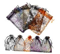 ERINGOGO 100Pcs Halloween Spider Web Gauze Storage Bags Lightweight Drawstring Gift Pouches for Party Candy Treats Packaging Bundle