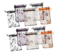 ERINGOGO 100Pcs Mixed Color Spider Web Gauze Bags Organza Bundle Pockets for Halloween Party Gift Storage Reusable Drawstring Pouches for Trick Treats and Festive Favour Bags
