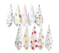 ERINGOGO 10pcs Cute Cartoon Patterns Washcloth Cotton Muslin Cloths Easy Wash Dry Soft
