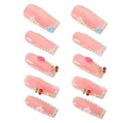 ERINGOGO 10pcs Decorative Nail Art Press Nails Rhinestone and Flower Patterns False Fingernails for Spring Manicure Artificial for Women and Girls