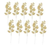 ERINGOGO 10Pcs Glittered Bay Leaf Christmas Decor Artificial Pe Leaves with Shiny Gold Finish for Holiday Floral Arrangements Wedding Party and Home Decoration