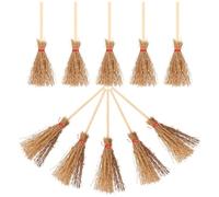 ERINGOGO 10pcs Mini Handwoven Tiny Brooms Set, Small Straw Broomsticks Decorative Dollhouse Accessories for Craft, Halloween Party Decoration, Miniature Broom Props