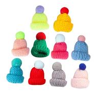 ERINGOGO 10pcs Mini Knit Christmas Hats with Pom Poms, DIY Woolen Mini Hats for Crafts and Doll Accessories, Mixed Colors for Holiday Ornament Making and Hair Decoration Random Style