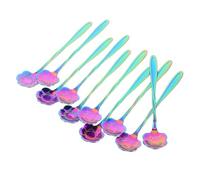 ERINGOGO 10pcs Rainbow Iridescent Stainless Steel Flower Spoons for Coffee Tea Milkshake Dessert Mixing and Serving Nonstick Food Scoop Feeder Honey Stirring Utensils