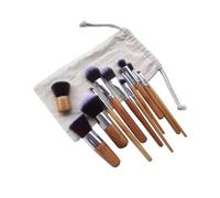 ERINGOGO 11pcs Cosmetic Makeup Brush Set with Bamboo Handles and Linen Bag Nylon Hair Soft Face Cheek Eyes Lips Brushes for Natural Powder Application and Daily Beauty Use